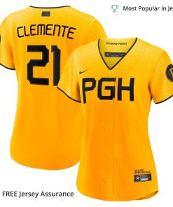 Women’s Pittsburgh Pirates Roberto Clemente Jerseys, Nike Gold 2023 City Connect MLB Replica Jersey – Best MLB Jerseys
