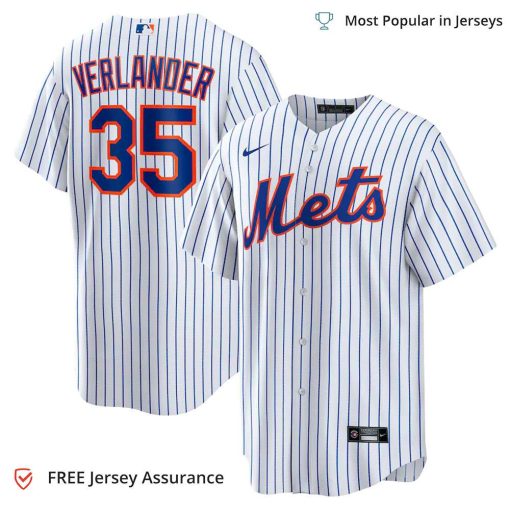 Men’s New York Mets Verlander Jersey, Nike White/Royal Home MLB Replica Jersey – Best MLB Jerseys