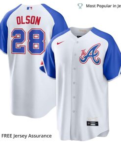 Men’s Atlanta Braves Matt Olson Jersey, Nike White 2023 City Connect MLB Replica Jersey – Best MLB Jerseys