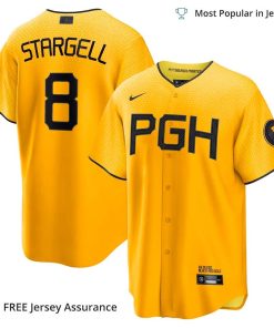 Men’s Pittsburgh Pirates Willie Stargell Jersey, Nike Gold 2023 City Connect MLB Replica Jersey – Best MLB Jerseys