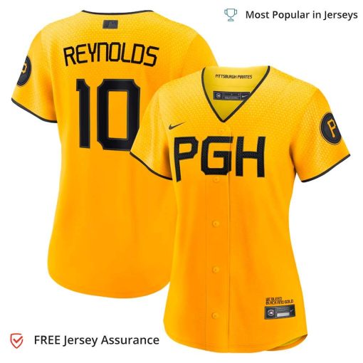 Women’s Pittsburgh Pirates Bryan Reynolds Jersey, Nike Gold 2023 City Connect MLB Replica Jersey – Best MLB Jerseys