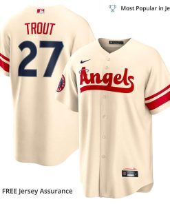 Men’s Los Angeles Angels Mike Trout Jersey, Nike Cream 2022 City Connect MLB Replica Jersey – Best MLB Jerseys