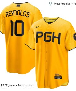 Men's Pittsburgh Pirates Bryan Reynolds Jersey, Nike Gold 2023 City Connect MLB Replica Jersey - Best MLB Jerseys