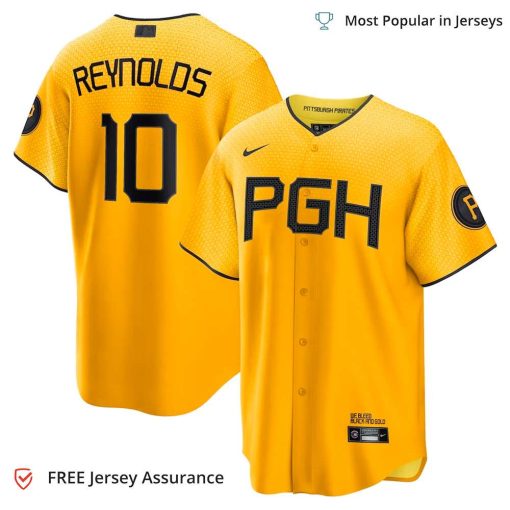 Men’s Pittsburgh Pirates Bryan Reynolds Jersey, Nike Gold 2023 City Connect MLB Replica Jersey – Best MLB Jerseys