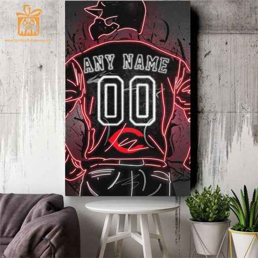 Personalized Cincinnati Reds Jersey Neon Poster Wall Art with Name and Number – A Unique Gift for Any Fan