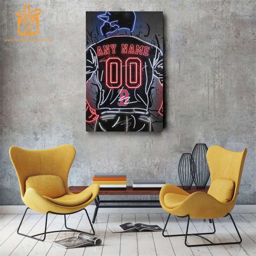 Personalized Boston Red Sox Jersey Neon Poster Wall Art with Name and Number – A Unique Gift for Any Fan