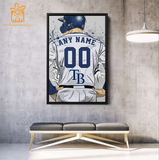 Custom Tampa Bay Rays Jersey MLB Wall Art, Name and Number Baseball Poster, Perfect Gift for Any Fan