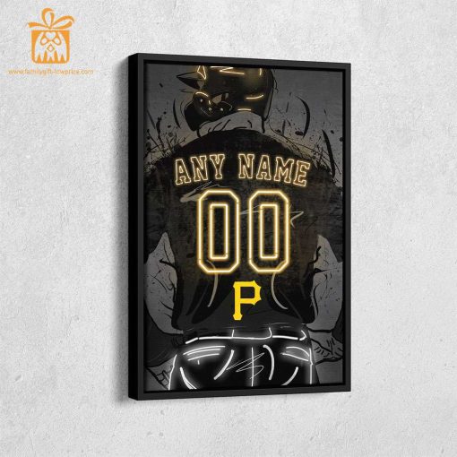 Personalized Pittsburgh Pirates Jersey Neon Poster Wall Art with Name and Number – A Unique Gift for Any Fan