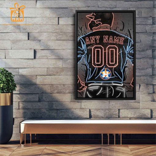 Personalized Houston Astros Jersey Neon Poster Wall Art with Name and Number – A Unique Gift for Any Fan