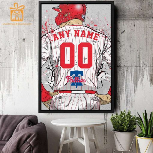 Custom Philadelphia Phillies Jersey MLB Wall Art, Name and Number Baseball Poster, Perfect Gift for Any Fan