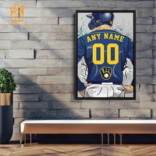 Custom Milwaukee Brewers Jersey MLB Wall Art, Name and Number Baseball Poster, Perfect Gift for Any Fan