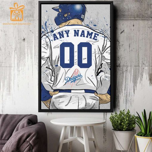 Custom Los Angeles Dodgers Jersey MLB Wall Art, Name and Number Baseball Poster, Perfect Gift for Any Fan