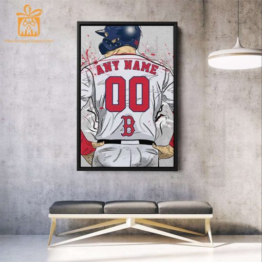 Custom Boston Red Sox Jersey MLB Wall Art, Name and Number Baseball Poster, Perfect Gift for Any Fan