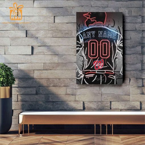 Personalized Washington Nationals Jersey Neon Poster Wall Art with Name and Number – A Unique Gift for Any Fan