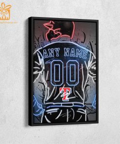 Personalized Texas Rangers Jersey Neon Poster Wall Art with Name and Number – A Unique Gift for Any Fan