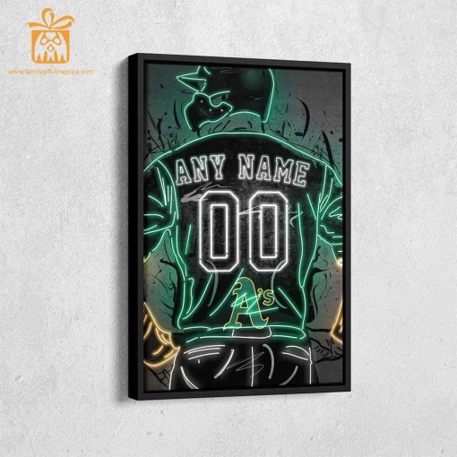 Personalized Oakland Athletics Jersey Neon Poster Wall Art with Name and Number – A Unique Gift for Any Fan