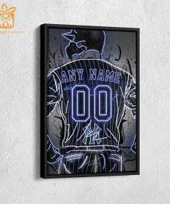 Personalized New York Yankees Jersey Neon Poster Wall Art with Name and Number - A Unique Gift for Any Fan