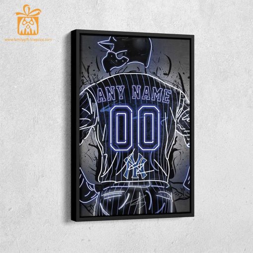 Personalized New York Yankees Jersey Neon Poster Wall Art with Name and Number – A Unique Gift for Any Fan