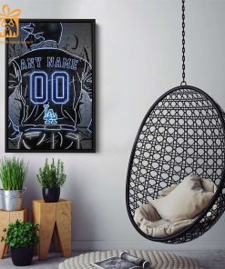 Personalized Los Angeles Dodgers Jersey Neon Poster Wall Art with Name and Number - A Unique Gift for Any Fan