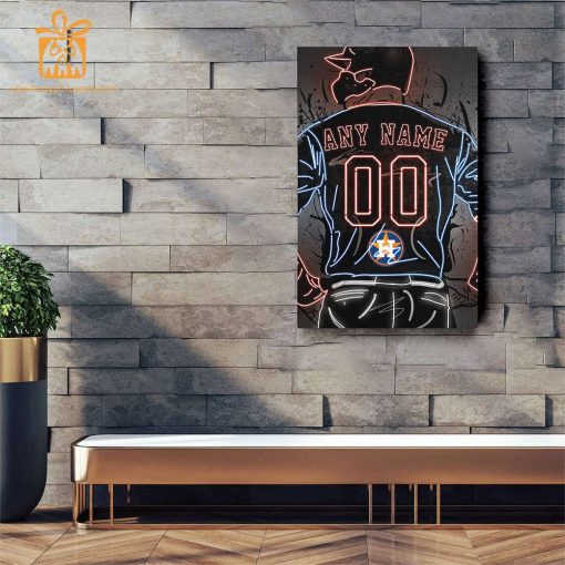 Personalized Houston Astros Jersey Neon Poster Wall Art with Name and Number – A Unique Gift for Any Fan