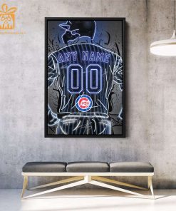 Personalized Chicago Cubs Jersey Neon Poster Wall Art with Name and Number - A Unique Gift for Any Fan