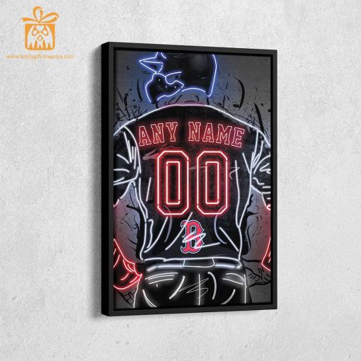 Personalized Boston Red Sox Jersey Neon Poster Wall Art with Name and Number – A Unique Gift for Any Fan