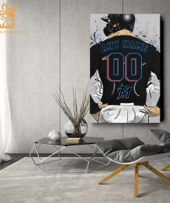 Custom Miami Marlins Jersey MLB Wall Art, Name and Number Baseball Poster, Perfect Gift for Any Fan