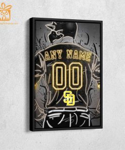 Personalized San Diego Padres Jersey Neon Poster Wall Art with Name and Number – A Unique Gift for Any Fan