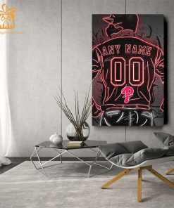 Personalized Philadelphia Phillies Jersey Neon Poster Wall Art with Name and Number – A Unique Gift for Any Fan