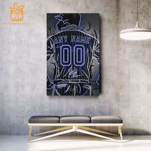 Personalized New York Yankees Jersey Neon Poster Wall Art with Name and Number – A Unique Gift for Any Fan