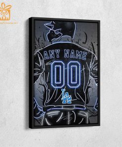 Personalized Los Angeles Dodgers Jersey Neon Poster Wall Art with Name and Number – A Unique Gift for Any Fan