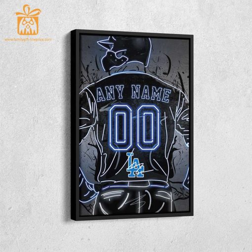 Personalized Los Angeles Dodgers Jersey Neon Poster Wall Art with Name and Number – A Unique Gift for Any Fan