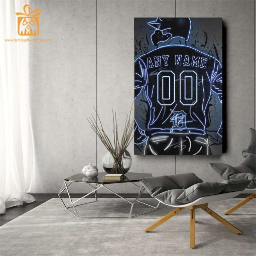 Personalized Detroit Tigers Jersey Neon Poster Wall Art with Name and Number – A Unique Gift for Any Fan