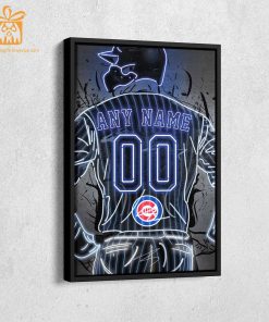 Personalized Chicago Cubs Jersey Neon Poster Wall Art with Name and Number - A Unique Gift for Any Fan