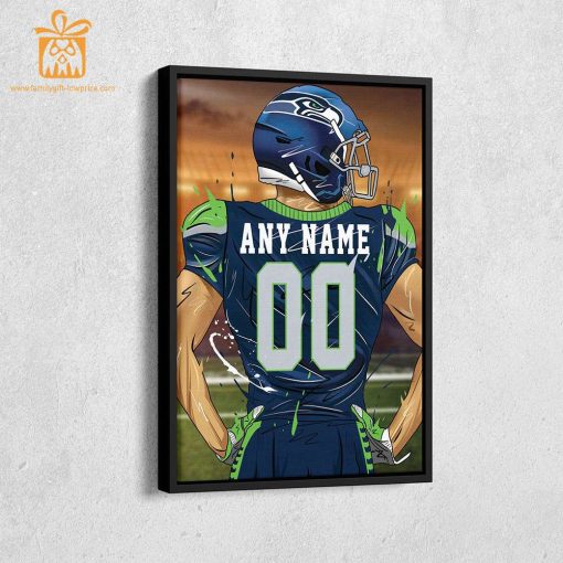 Personalized Seattle Seahawks Jersey Poster Wall Art – Custom NFL Name and Number Jerseys – Perfect Gift for Any Fan