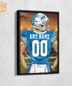 Personalized Detroit Lions Jersey Poster Wall Art - Custom NFL Name and Number Jerseys - Perfect Gift for Any Fan