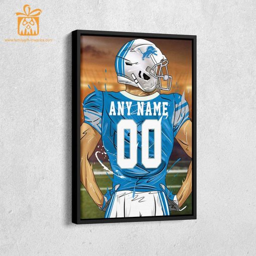 Personalized Detroit Lions Jersey Poster Wall Art – Custom NFL Name and Number Jerseys – Perfect Gift for Any Fan