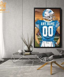 Personalized Detroit Lions Jersey Poster Wall Art - Custom NFL Name and Number Jerseys - Perfect Gift for Any Fan