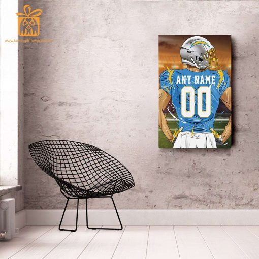 Personalized Los Angeles Chargers Jersey Poster Wall Art – Custom NFL Name and Number Jerseys – Perfect Gift for Any Fan