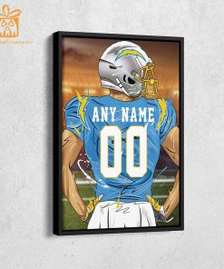 Personalized Los Angeles Chargers Jersey Poster Wall Art - Custom NFL Name and Number Jerseys - Perfect Gift for Any Fan