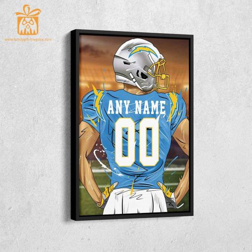 Personalized Los Angeles Chargers Jersey Poster Wall Art – Custom NFL Name and Number Jerseys – Perfect Gift for Any Fan