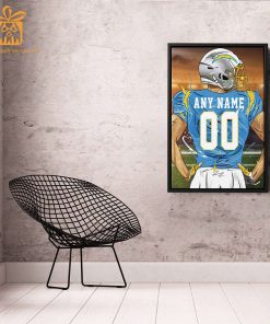 Personalized Los Angeles Chargers Jersey Poster Wall Art - Custom NFL Name and Number Jerseys - Perfect Gift for Any Fan