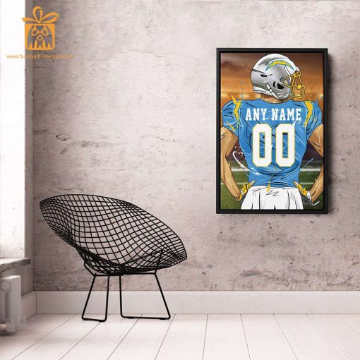 Personalized Los Angeles Chargers Jersey Poster Wall Art – Custom NFL Name and Number Jerseys – Perfect Gift for Any Fan