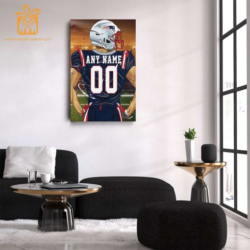 Personalized New England Patriots Jersey Poster Wall Art – Custom NFL Name and Number Jerseys – Perfect Gift for Any Fan