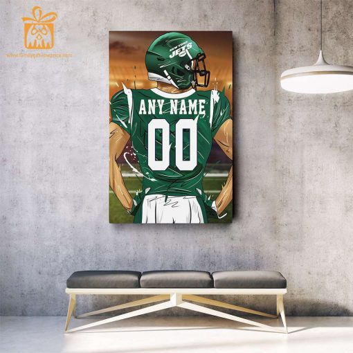 Personalized New York Jets Jersey Poster Wall Art – Custom NFL Name and Number Jerseys – Perfect Gift for Any Fan