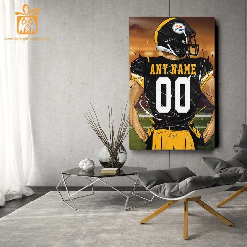 Personalized Pittsburgh Steelers Jersey Poster Wall Art – Custom NFL Name and Number Jerseys – Perfect Gift for Any Fan