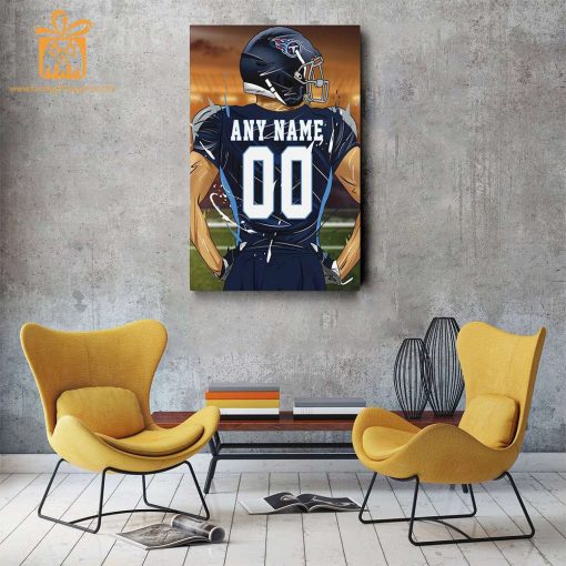 Personalized Tennessee Titans Jersey Poster Wall Art – Custom NFL Name and Number Jerseys – Perfect Gift for Any Fan