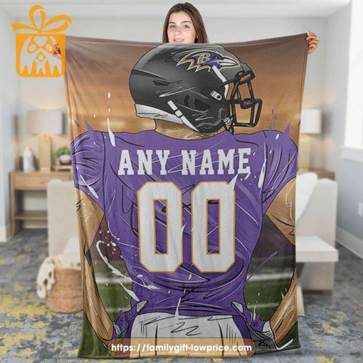 Baltimore Ravens Blanket – Personalized NFL Blanket with Custom Name & Number | Unique Fan Gift
