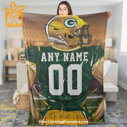 Custom Green Bay Packers Blanket – Personalized NFL Jersey Blanket with Name & Number for Packers Fans