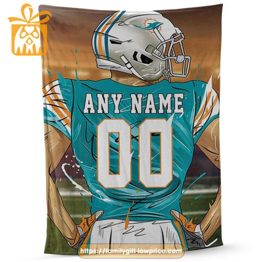 Custom Miami Dolphins Blanket – Personalized NFL Name & Number Gift